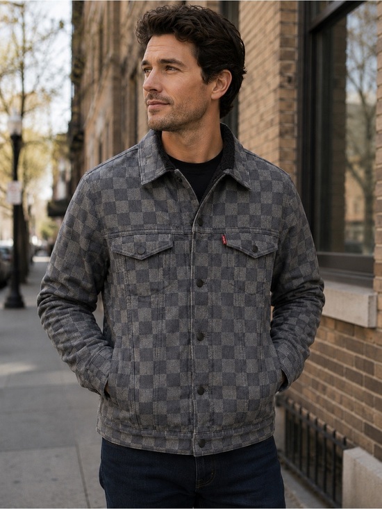 Levi's Other - LEVI’S Men’s Gray Checkered Retro Casual Trucker Jacket Fleece Lined EUC Sz Med